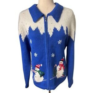 Croft & Barrow Vintage Full Zip Cardigan Snowman Sweater Women's Size Large